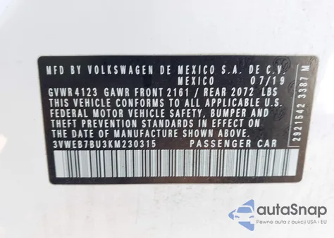 2019 Volkswagen Jetta 1.4T Sel из США, поврежденный, VIN 3VWEB7BU3KM230315